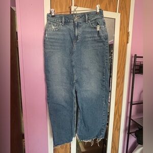 Raw hem denim pencil skirt with front slit